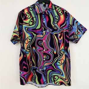 ROMWE Multicolor Swirl Short Sleeve Button-Up Shirt